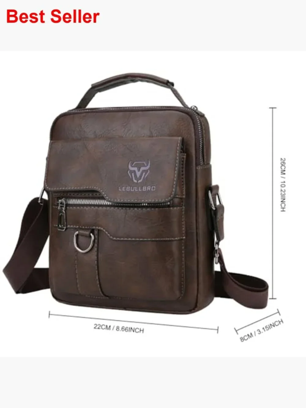 Leather Sling Bag Messenger Bag Crossbody with Multiple Pockets Business Outdoor